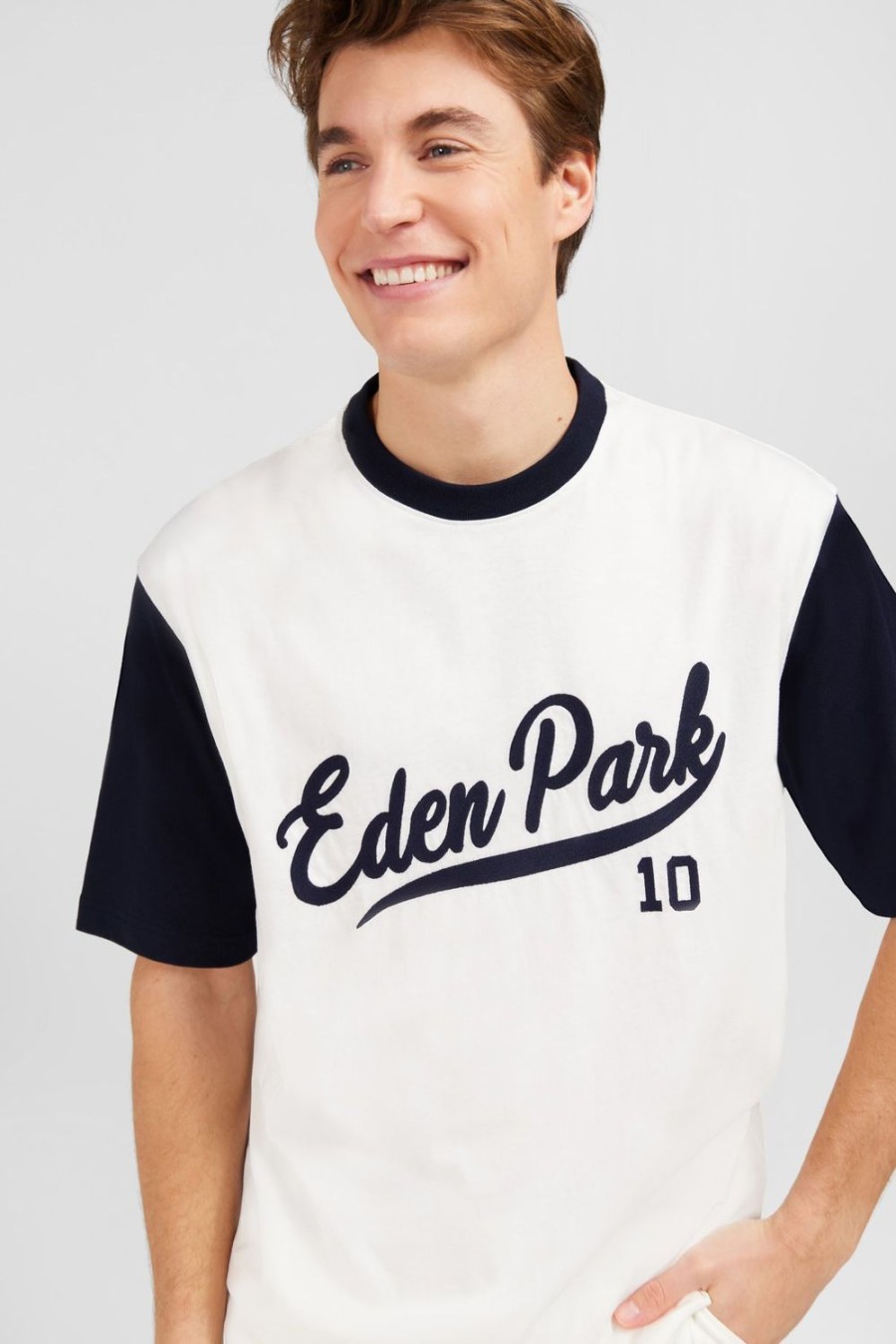 Eden Park Ecru Colour-Block T-Shirt With Eden Park Inscription | T-Shirts