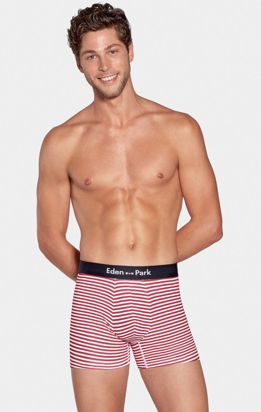 Eden Park Pack Of 2 White Boxer Shorts With Red Stripes And Dark Blue Plain Fabric | Underwear