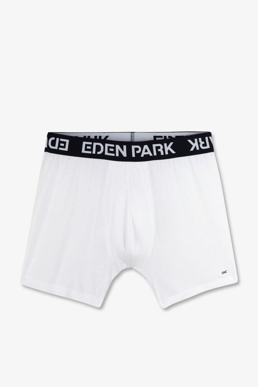 Eden Park Stretch Cotton White Boxers With Navy Elastic Waistband | Underwear