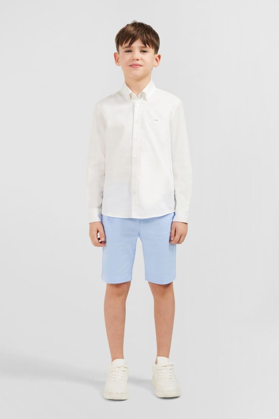 Eden Park Plain Light Blue Chino Shorts In Stretch Cotton | Children