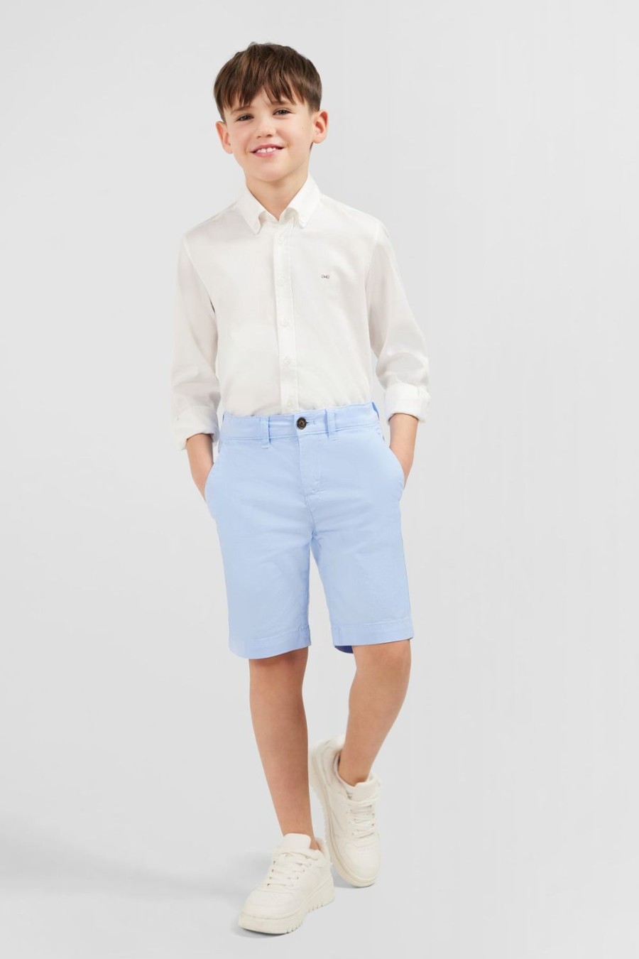 Eden Park Plain Light Blue Chino Shorts In Stretch Cotton | Children