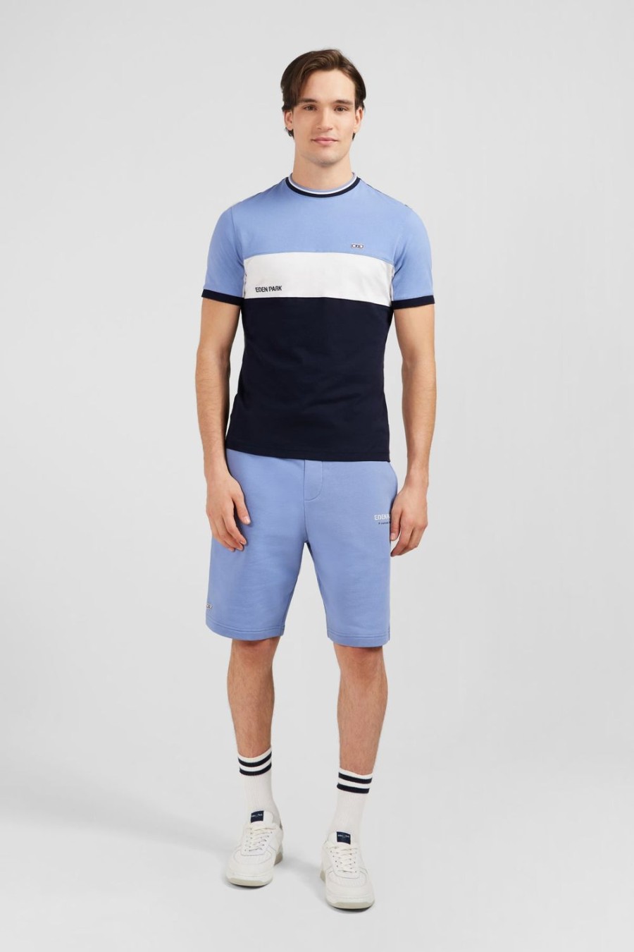 Eden Park Blue Short-Sleeved Colour-Block T-Shirt | T-Shirts