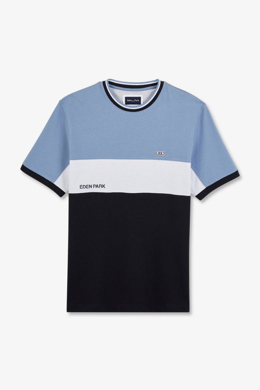 Eden Park Blue Short-Sleeved Colour-Block T-Shirt | T-Shirts