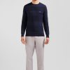 Eden Park Navy Round Neck Sweater In Cotton Combination Knit | Sweaters