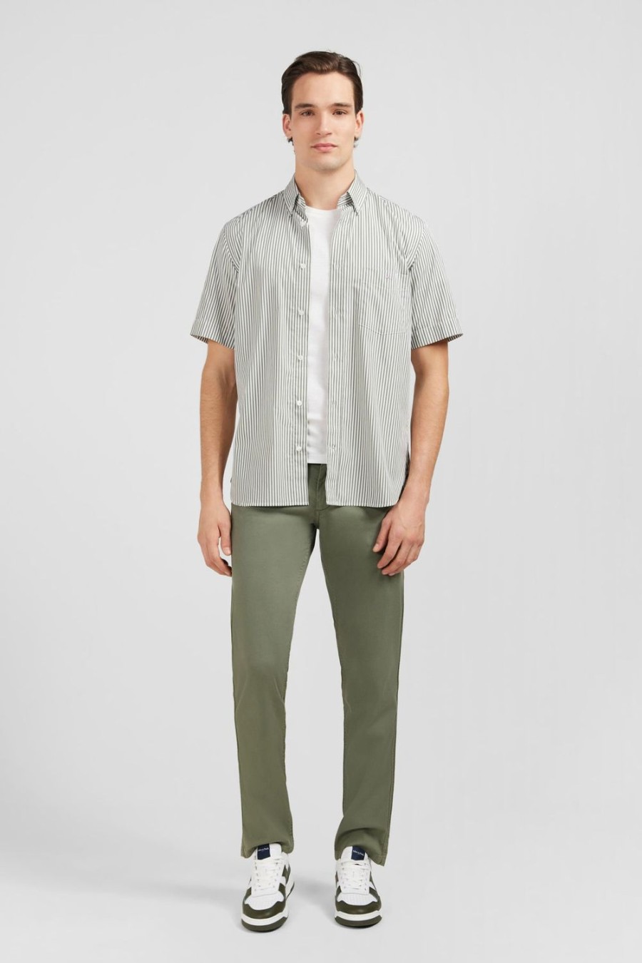 Eden Park Khaki Striped Shirt | Short-Sleeved Shirts