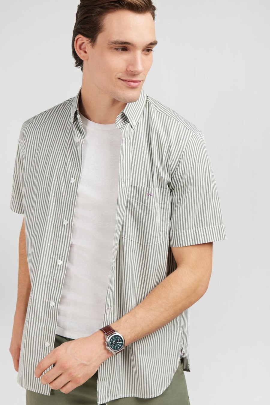 Eden Park Khaki Striped Shirt | Short-Sleeved Shirts