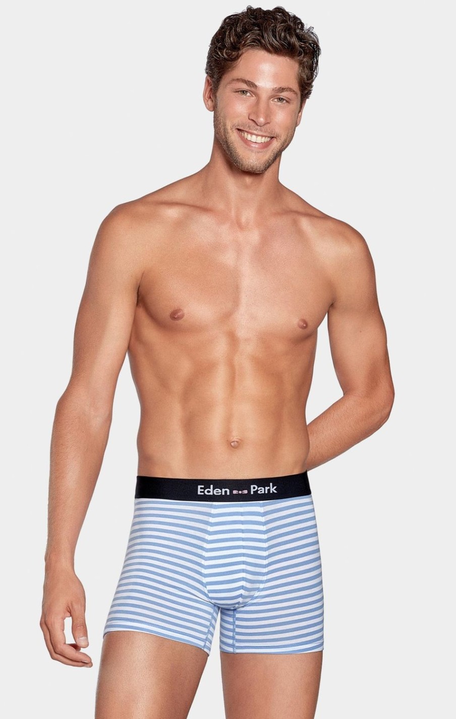 Eden Park Pack Of 2 White Boxer Shorts With Sky Blue Stripes And Dark Blue Plain Fabric | Underwear