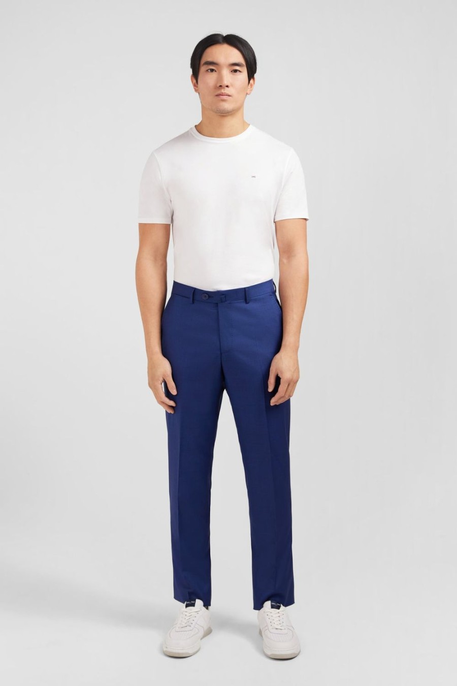 Eden Park Pantalon Regular Bleu En Laine A Plis Casses | Pants