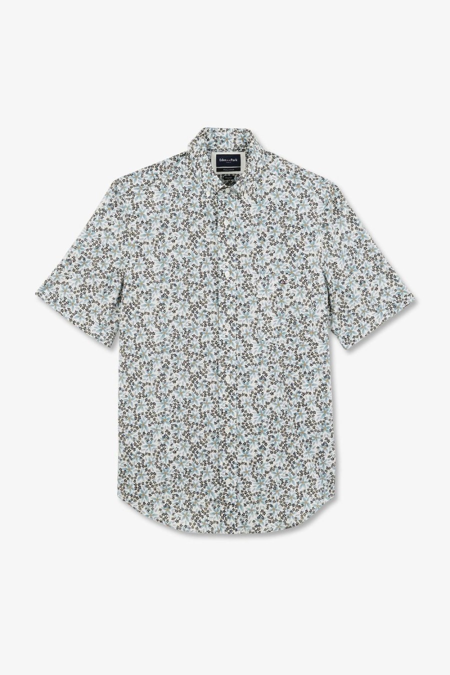 Eden Park Off-White Printed Cotton Shirt In Regular Cut | Short-Sleeved Shirts