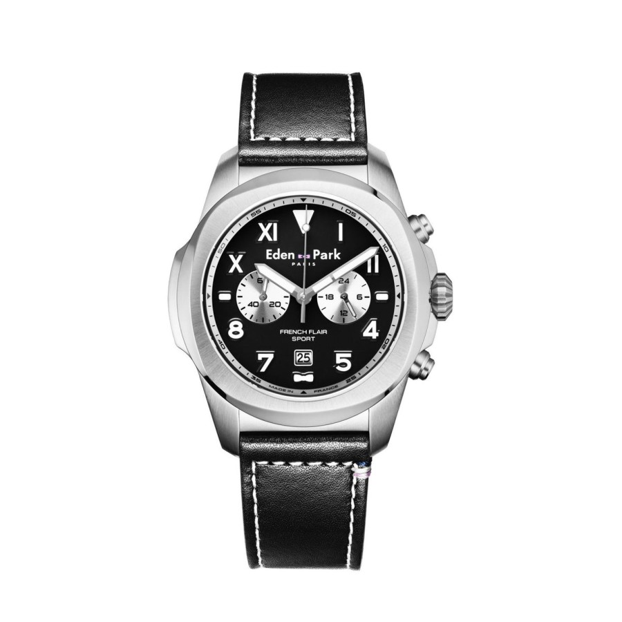 Eden Park Black Leather Chronograph Quartz Watch | Watch