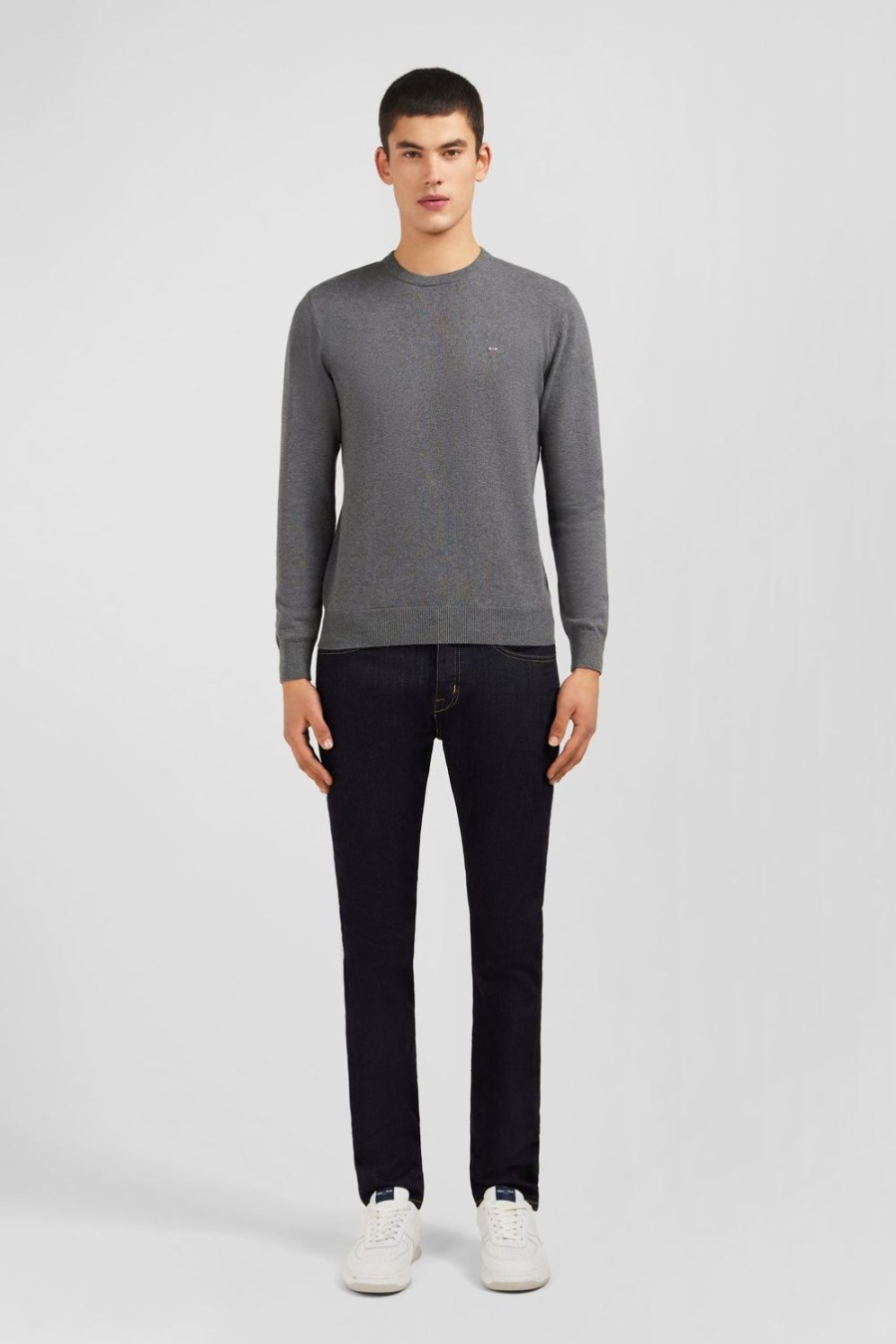 Eden Park Crew Grey Cotton Jumper | Sweaters