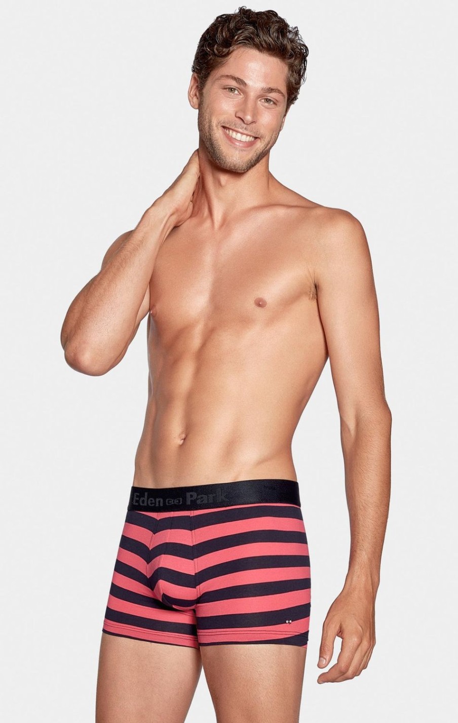 Eden Park Navy And Red Striped Boxers In Stretch Cotton | Underwear