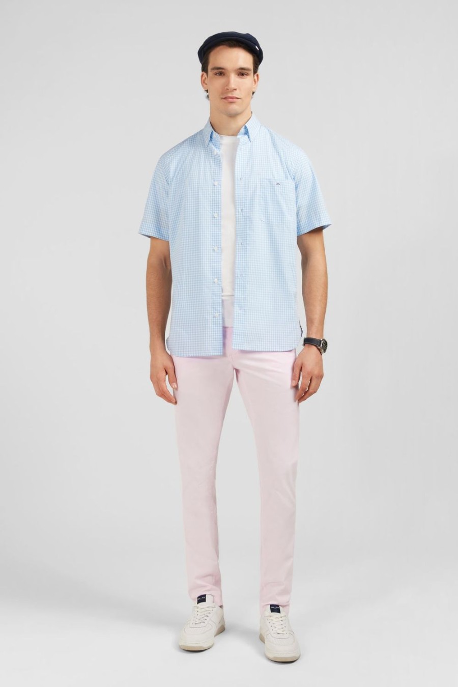 Eden Park Light Blue Checked Blouse | Short-Sleeved Shirts