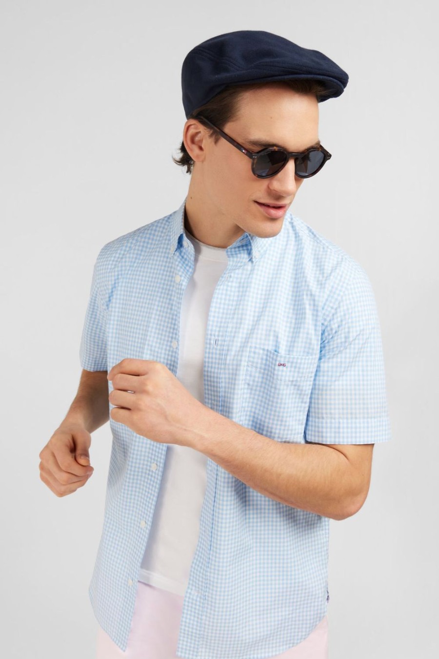 Eden Park Light Blue Checked Blouse | Short-Sleeved Shirts