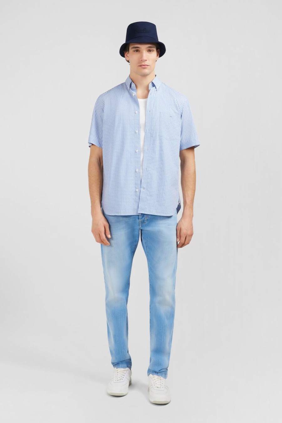 Eden Park Blue Checked Shirt | Short-Sleeved Shirts