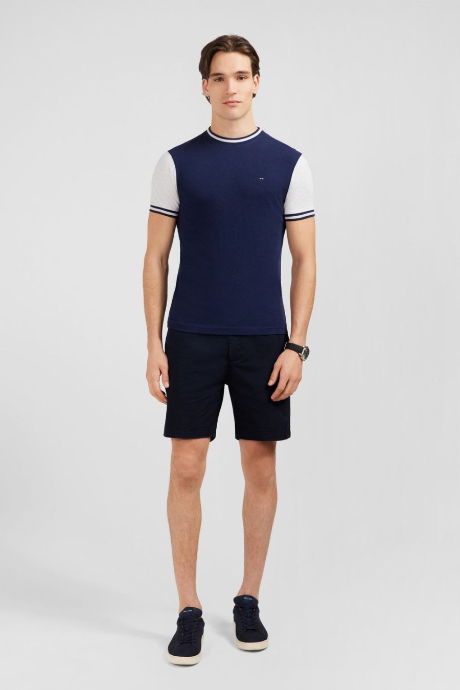 Eden Park Dark Blue Short-Sleeved Colour-Block T-Shirt | T-Shirts