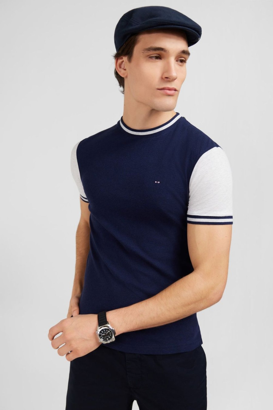 Eden Park Dark Blue Short-Sleeved Colour-Block T-Shirt | T-Shirts