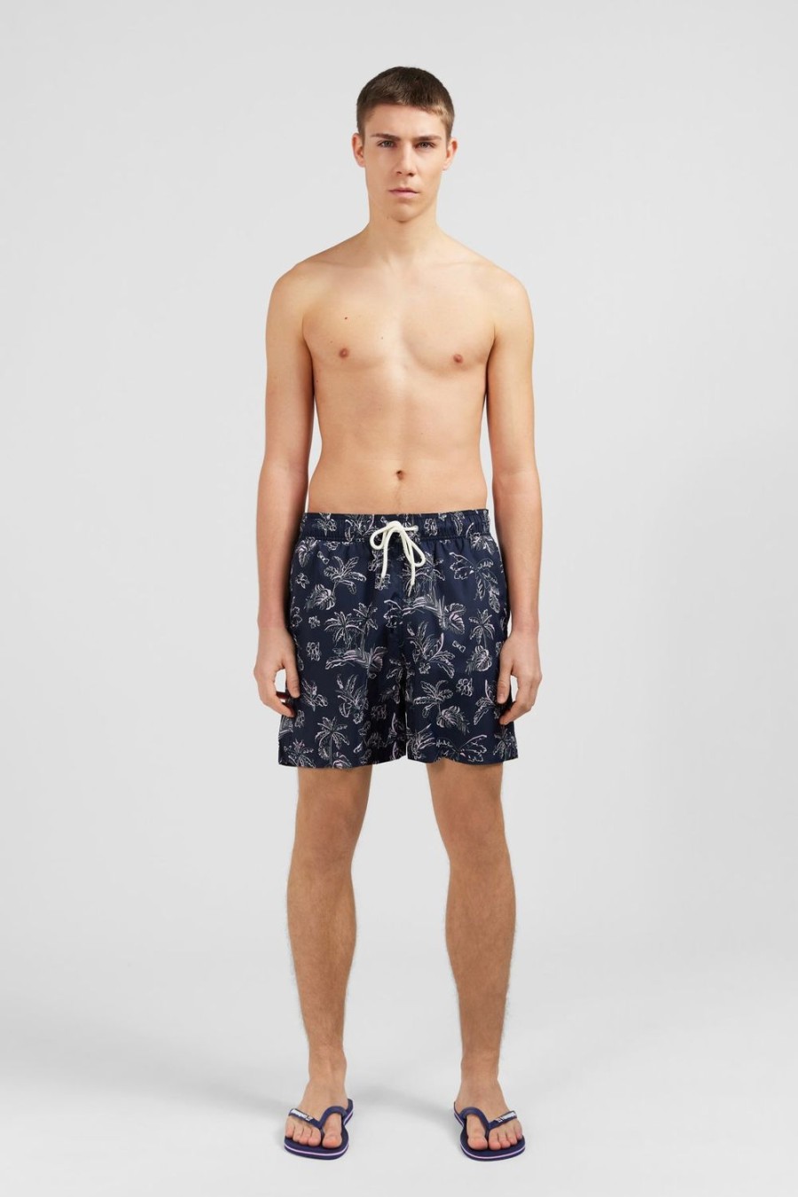 Eden Park Navy Blue Swim Shorts With Exclusive Leaves Print | Swimwear