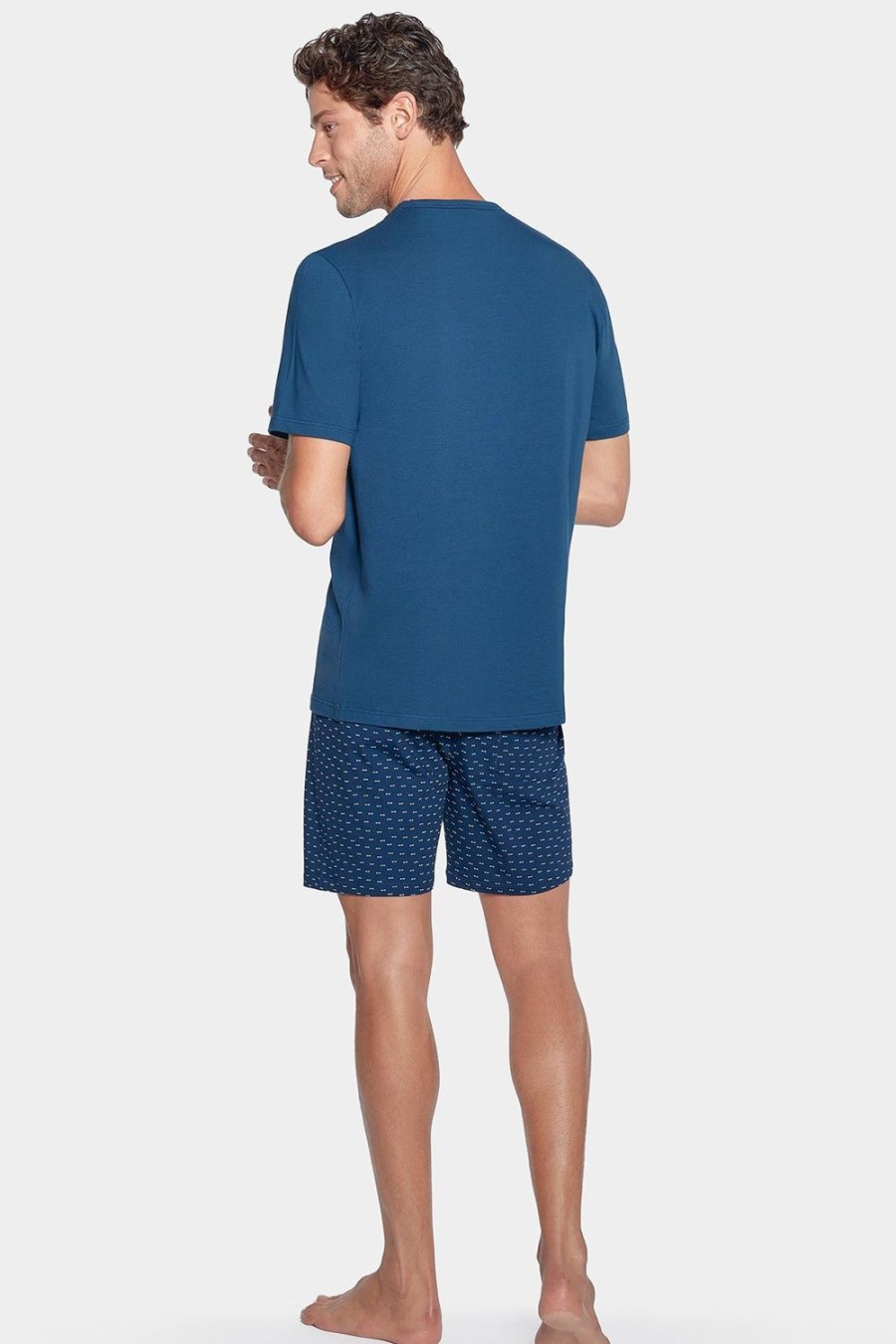 Eden Park Cotton Jersey Short Blue Pyjamas With Micropatterned Shorts | Pyjamas