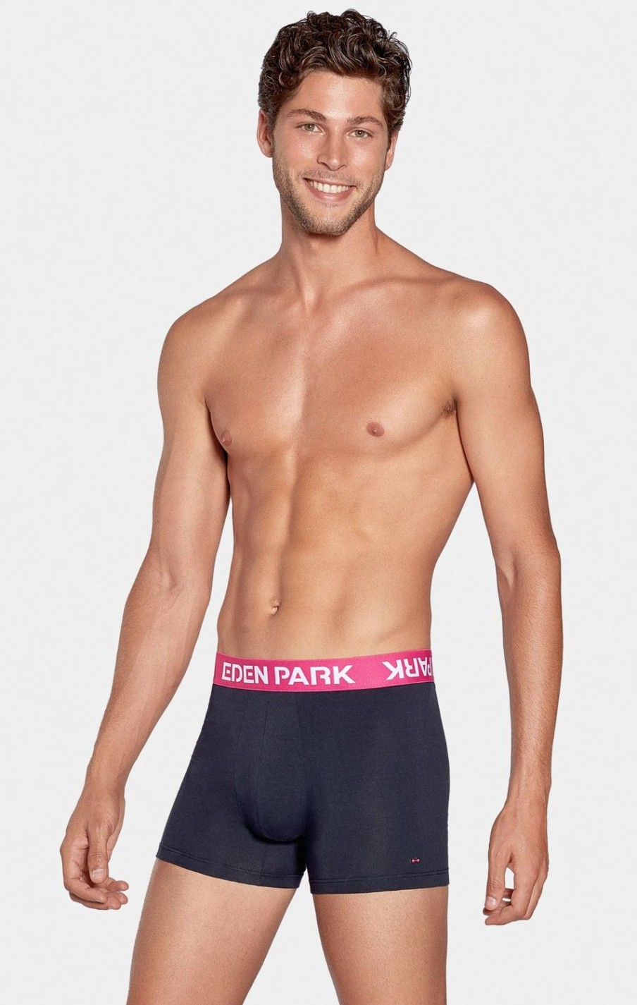 Eden Park Stretch Cotton Navy Boxers With Pink Elastic Waistband | Underwear