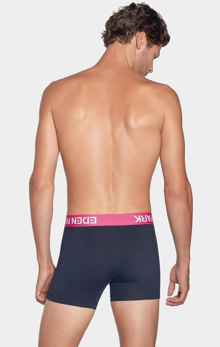 Eden Park Stretch Cotton Navy Boxers With Pink Elastic Waistband | Underwear