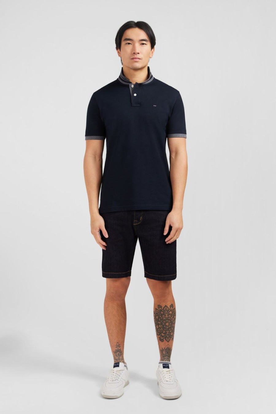 Eden Park Black Pima Cotton Polo With Contrasting Accents | Polos