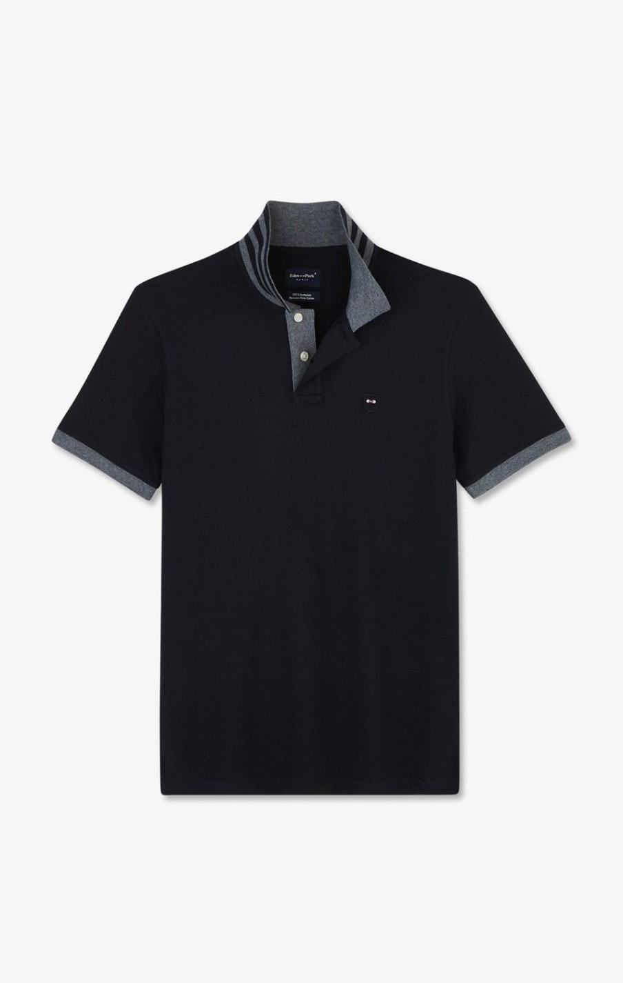 Eden Park Black Pima Cotton Polo With Contrasting Accents | Polos