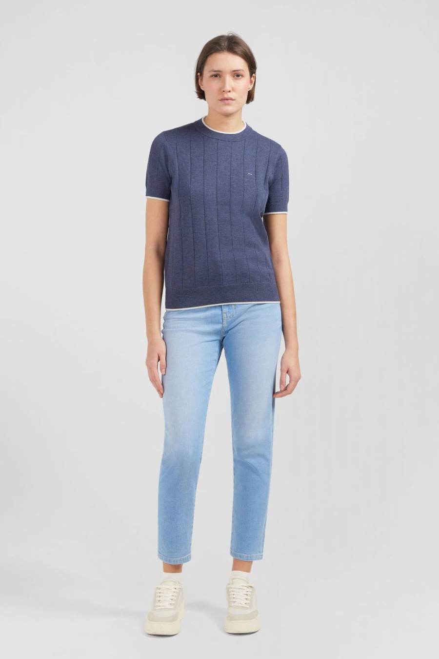 Eden Park Plain Blue Short-Sleeved Polo Jumper | Sweaters