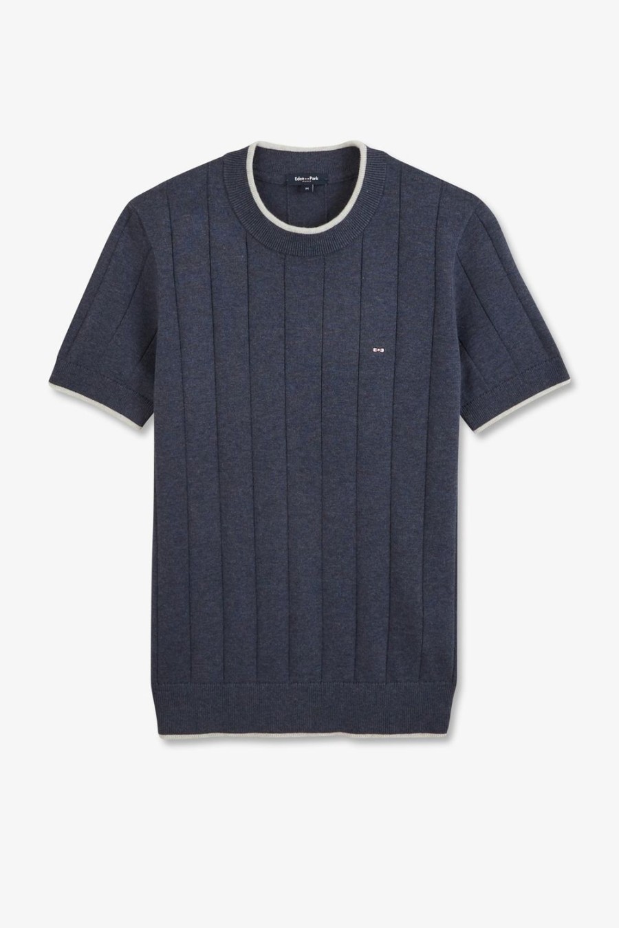 Eden Park Plain Blue Short-Sleeved Polo Jumper | Sweaters