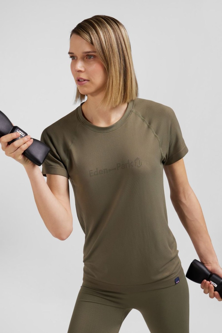 Eden Park Khaki Green Short-Sleeved Sports T-Shirt With Striped Details | T-Shirts