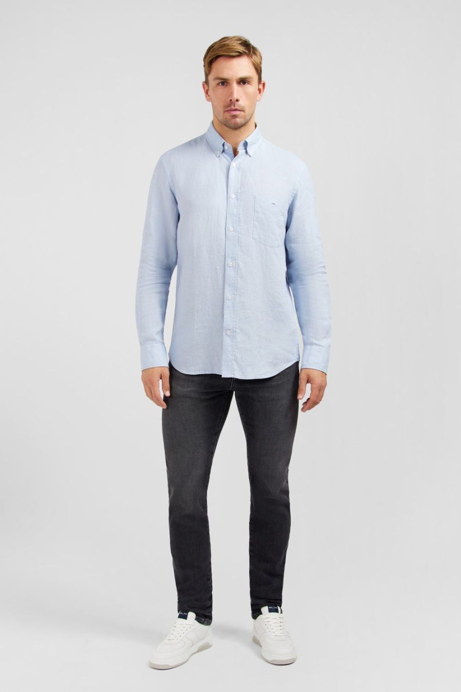 Eden Park Plain Light Blue Shirt In Linen | Shirts