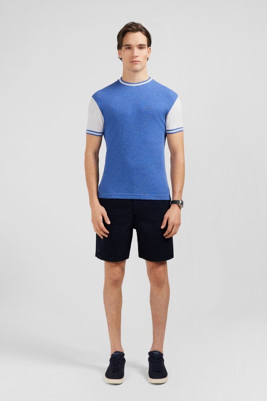 Eden Park Blue Short-Sleeved Colour-Block T-Shirt | T-Shirts