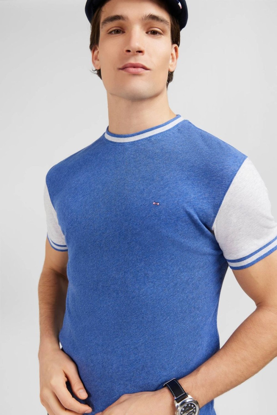 Eden Park Blue Short-Sleeved Colour-Block T-Shirt | T-Shirts