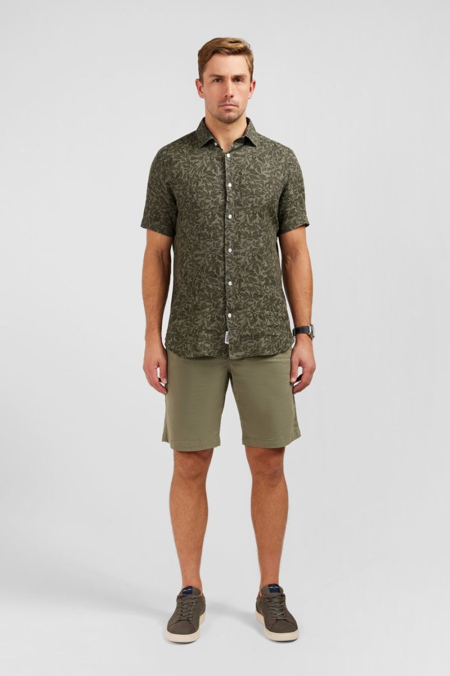 Eden Park Khaki Shirt With Exclusive Leaf Print | Short-Sleeved Shirts