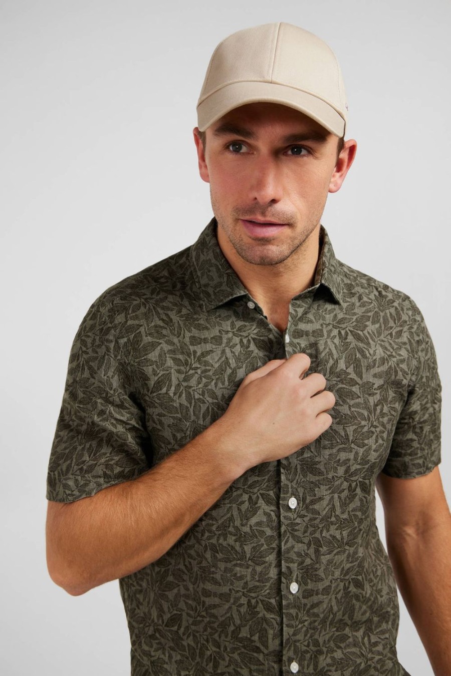 Eden Park Khaki Shirt With Exclusive Leaf Print | Short-Sleeved Shirts