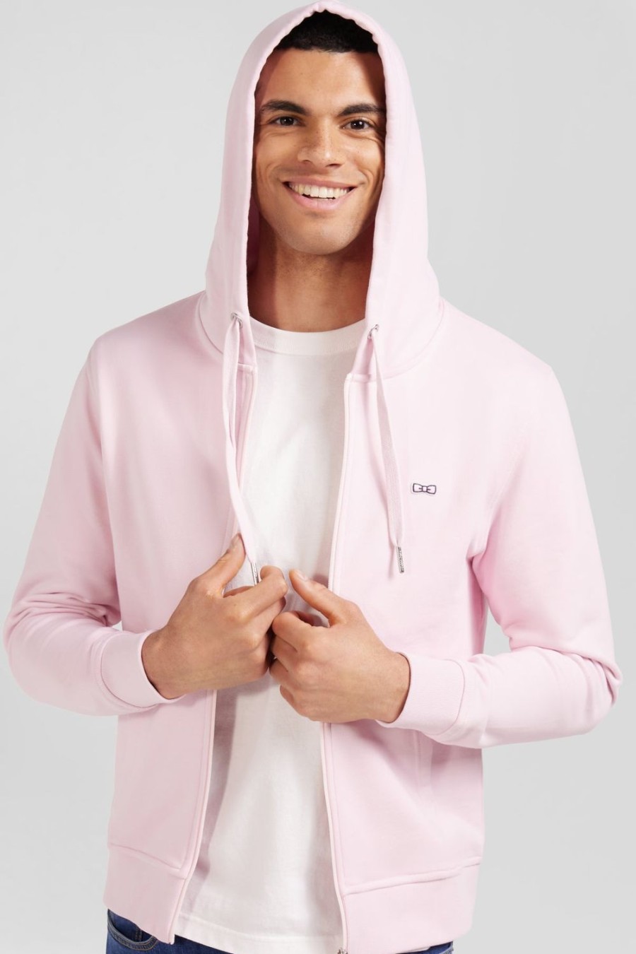 Eden Park Pink Fleece Zipped Hoodie With Bow Tie Embroidery | Sweatshirts