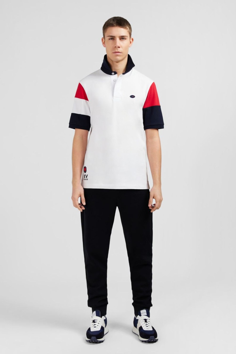 Eden Park White Colour-Block Short-Sleeved Polo Shirt With Xv De France Embroidery | Rugby Shirts