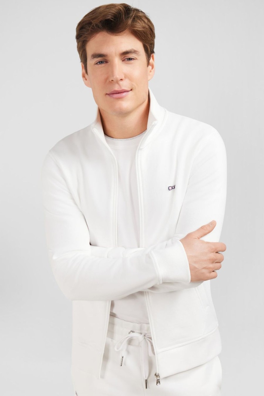 Eden Park White Zipped Sweatshirt With Stand-Up Collar | Sweatshirts