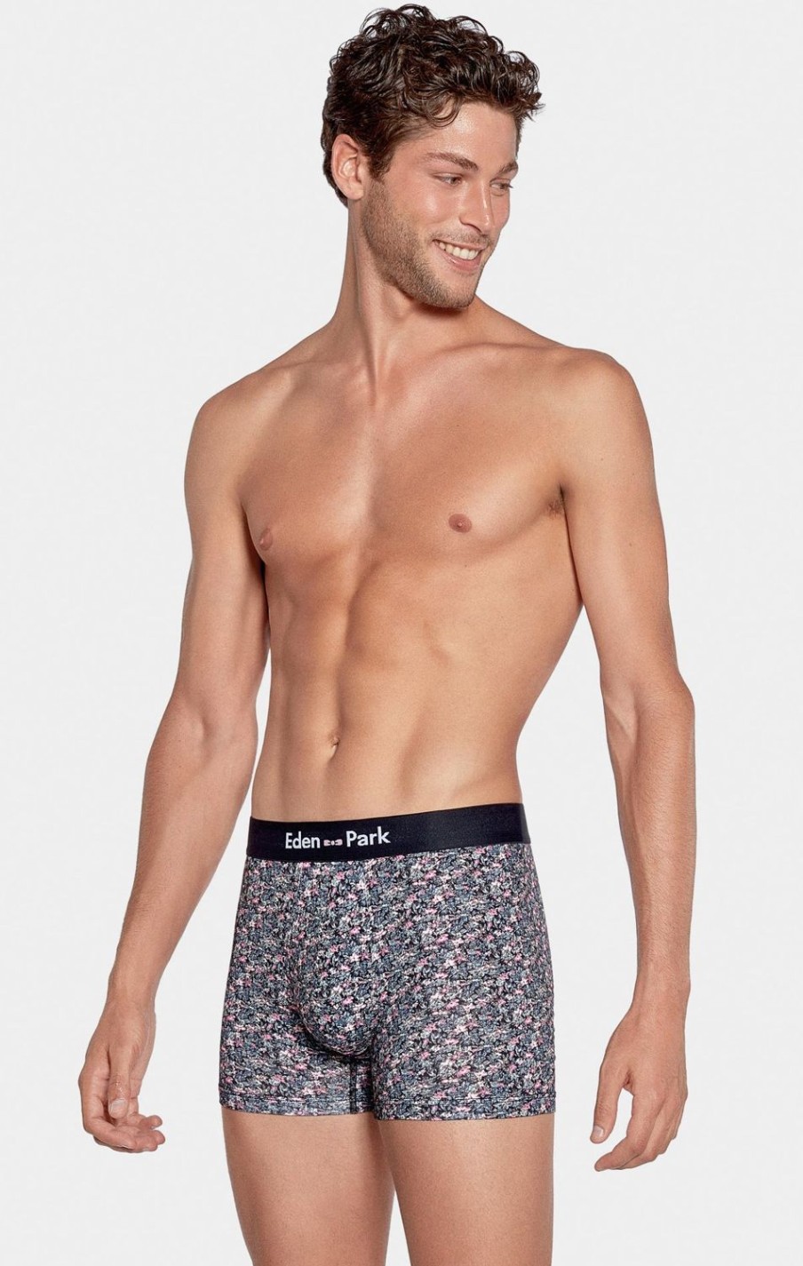 Eden Park Stretch Cotton Navy Boxers With Micro Floral Print | Underwear