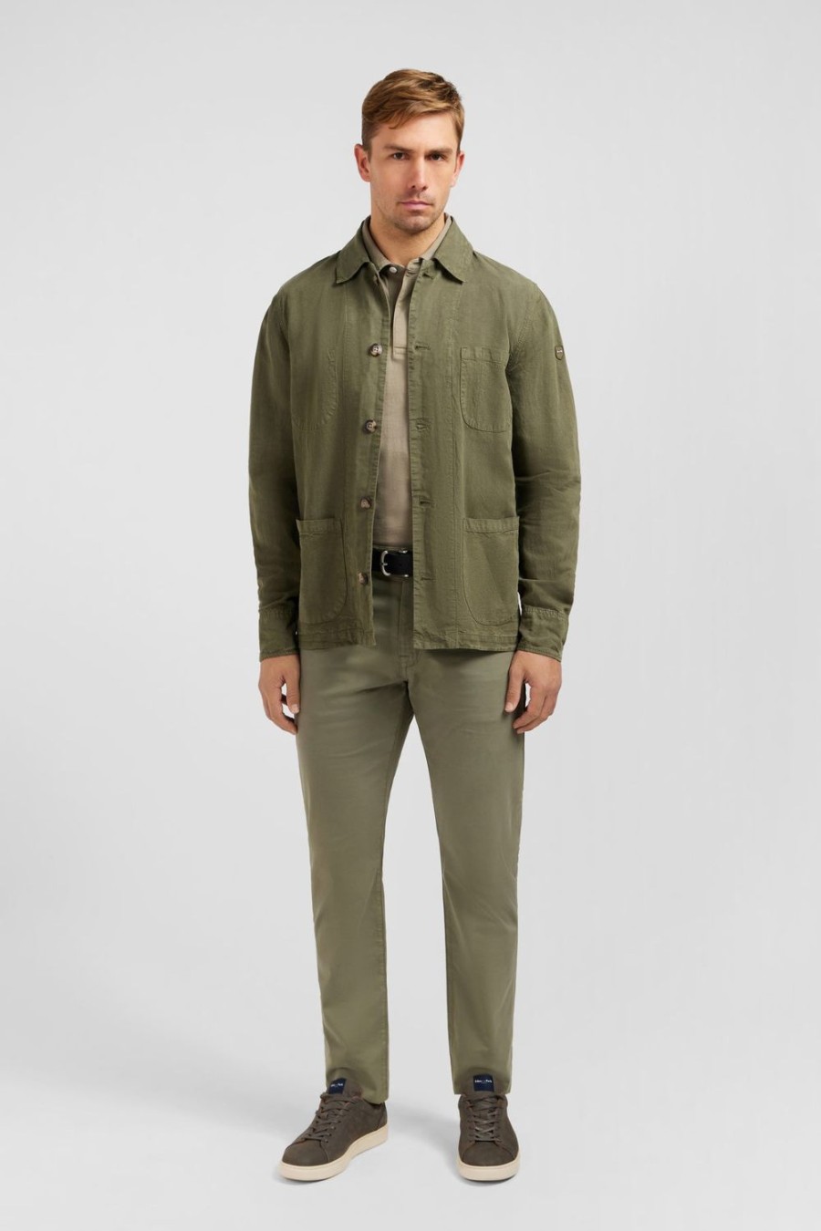 Eden Park Khaki Overshirt With Patch Pockets In Classic Cut | Coats