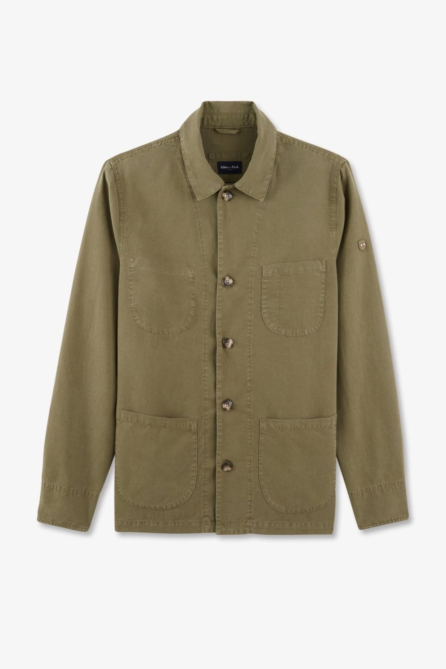 Eden Park Khaki Overshirt With Patch Pockets In Classic Cut | Coats