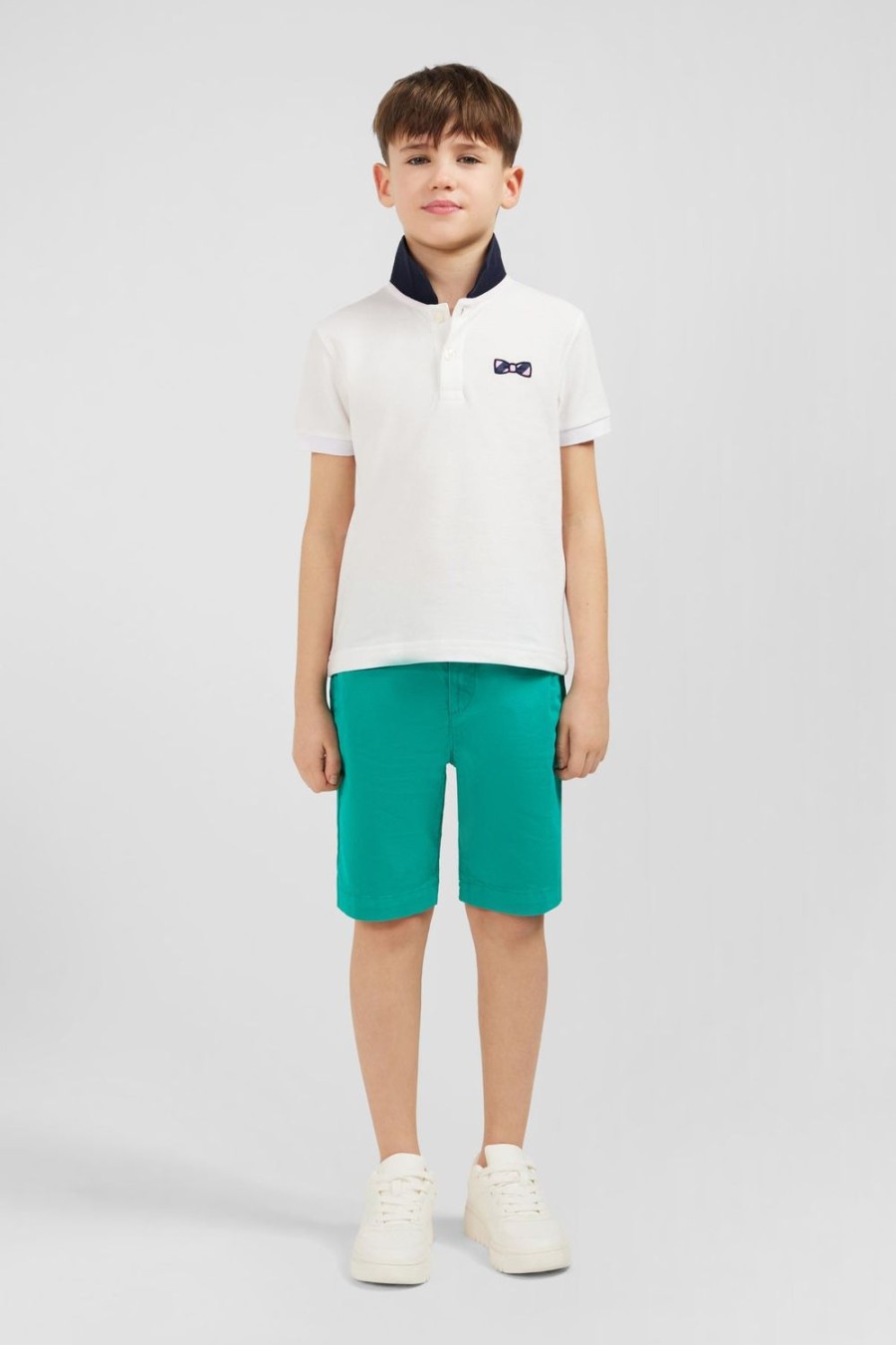 Eden Park Plain Green Chino Shorts In Stretch Cotton | Children