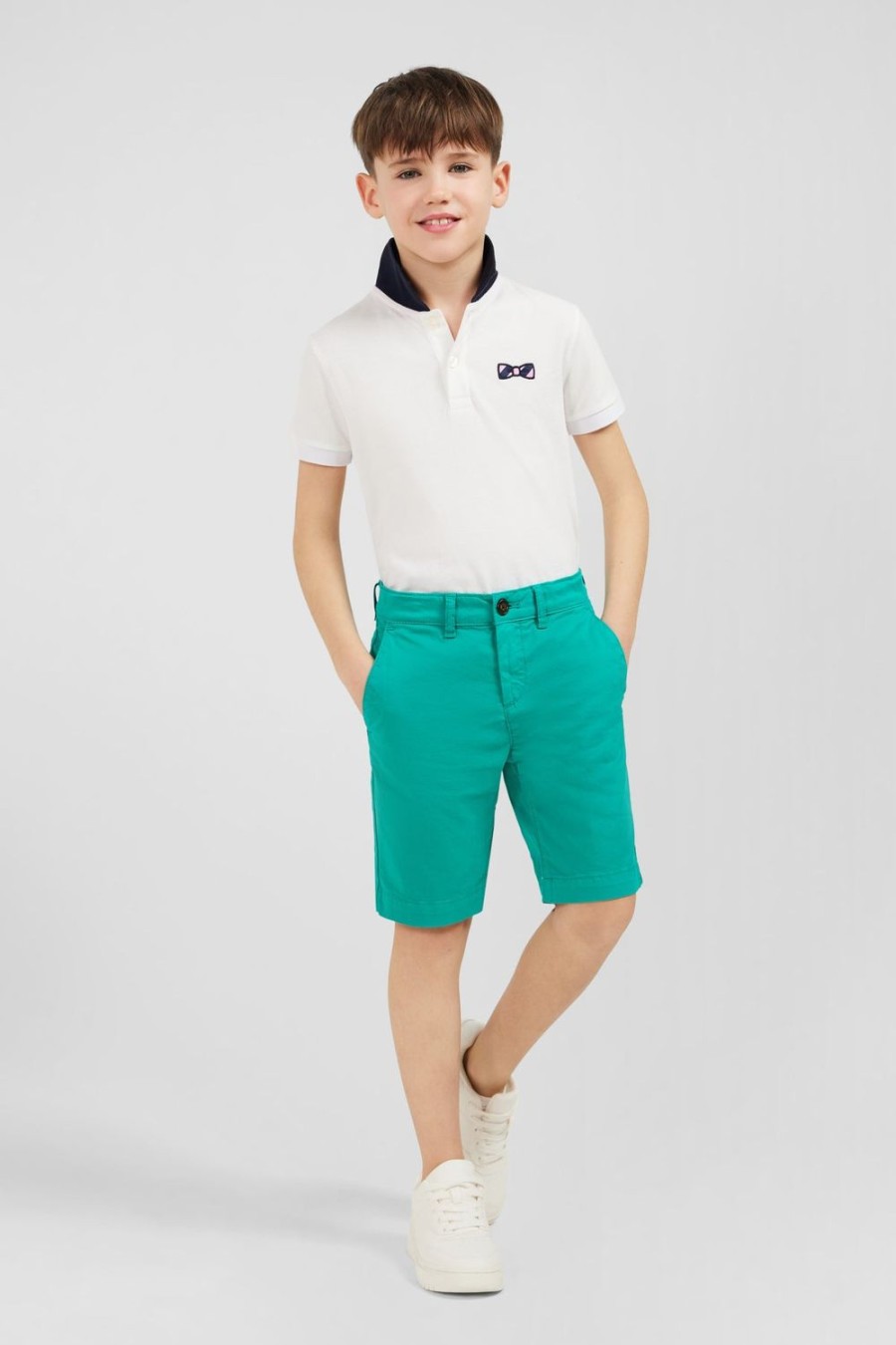 Eden Park Plain Green Chino Shorts In Stretch Cotton | Children