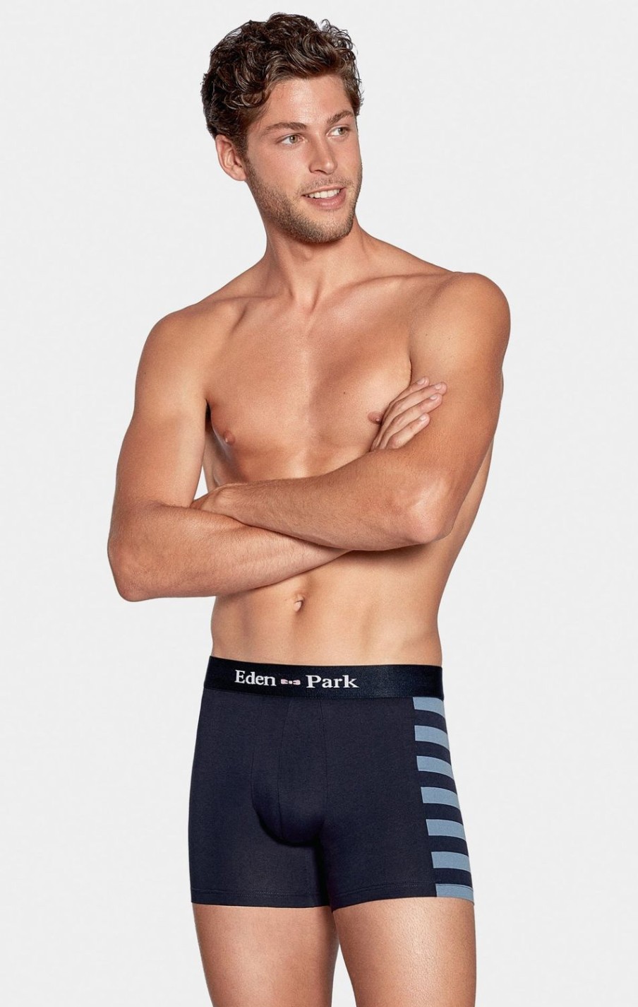 Eden Park Pack Of 2 Navy Blue Boxers, Plain And Striped Trim | Underwear