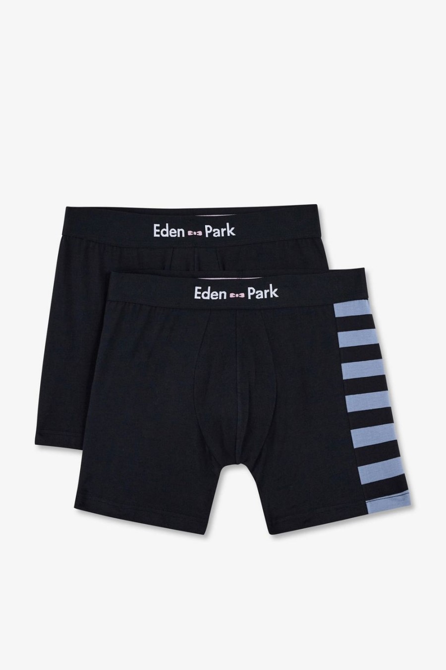 Eden Park Pack Of 2 Navy Blue Boxers, Plain And Striped Trim | Underwear