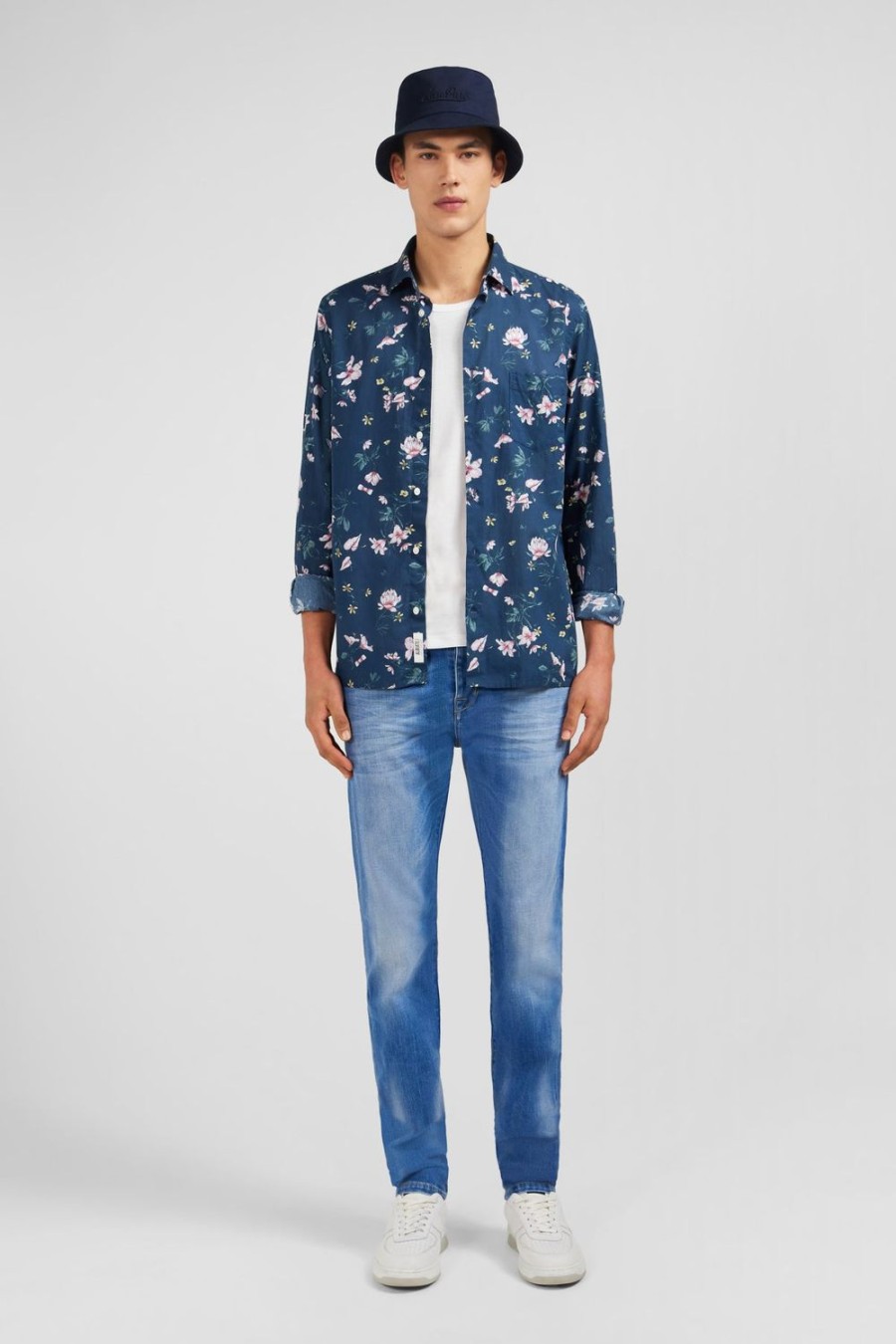 Eden Park Dark Blue Cotton Shirt With Flower Print | Shirts