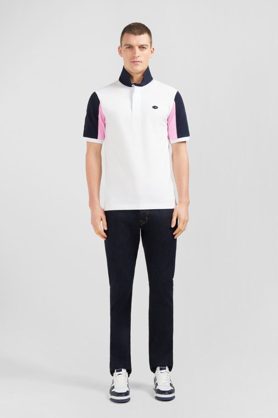 Eden Park White Colour-Block Polo Shirt With No. 10 Embroidery On The Back | Rugby Shirts