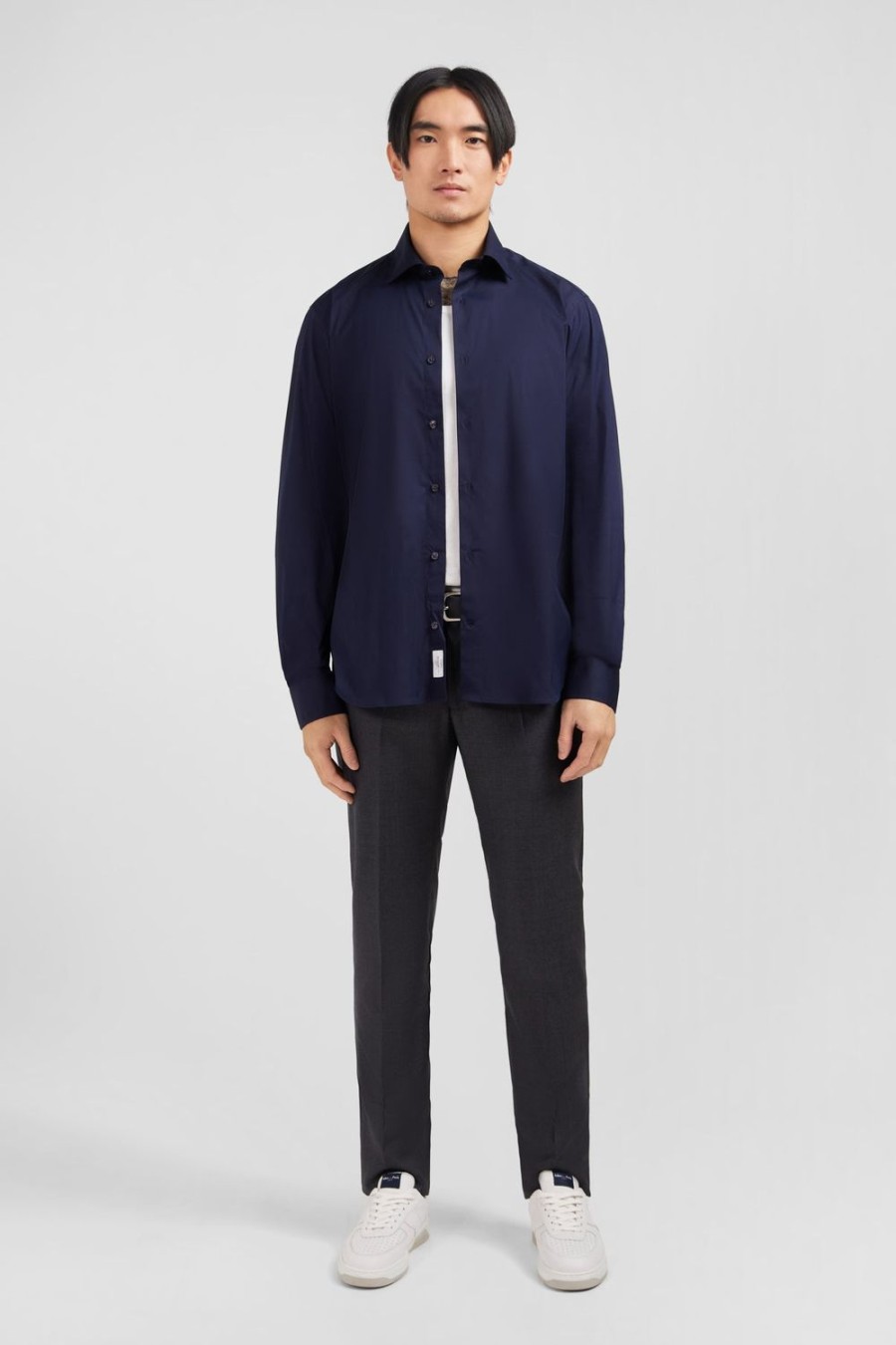 Eden Park Slim-Fit Navy Shirt In Stretch Poplin | Shirts