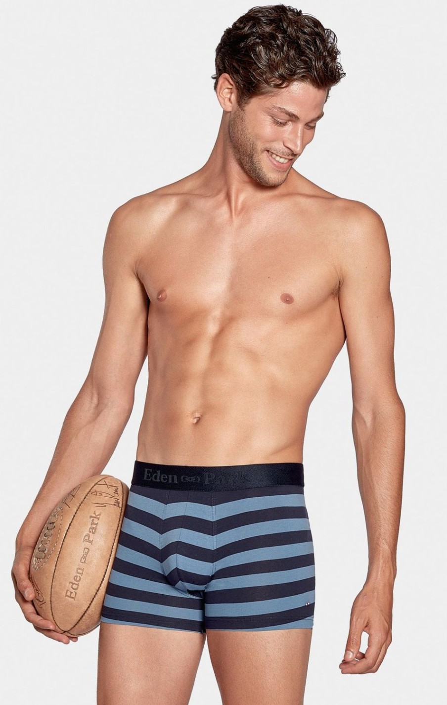 Eden Park Pack Of 2 Navy Blue Boxer Shorts With Light Blue And Plain Stripes | Underwear