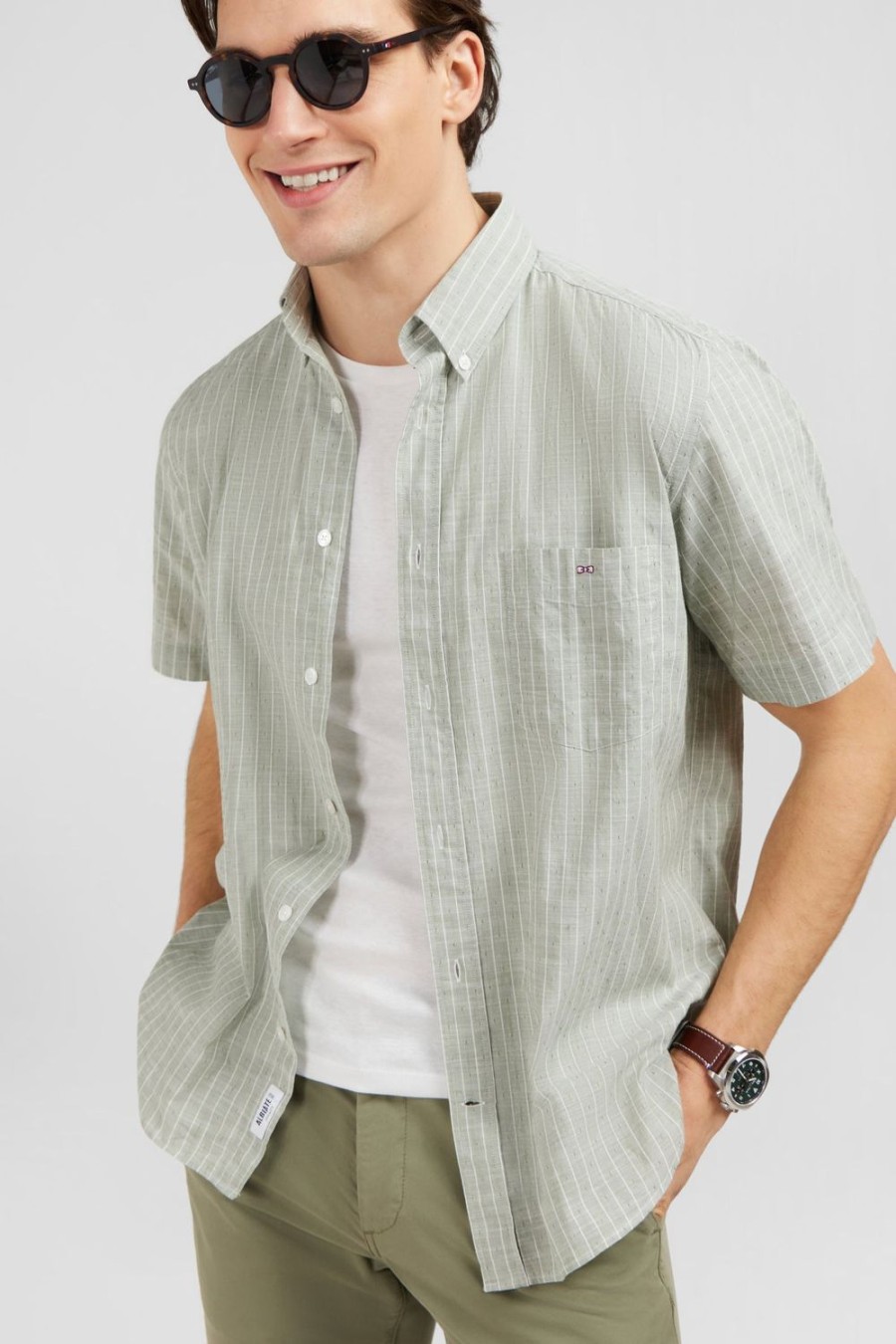 Eden Park Khaki Striped Shirt | Short-Sleeved Shirts